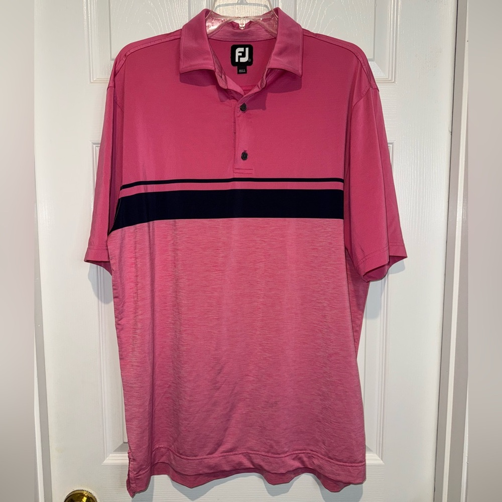 FootJoy FJ Men's Polo Shirt in Pink and Black. Size L